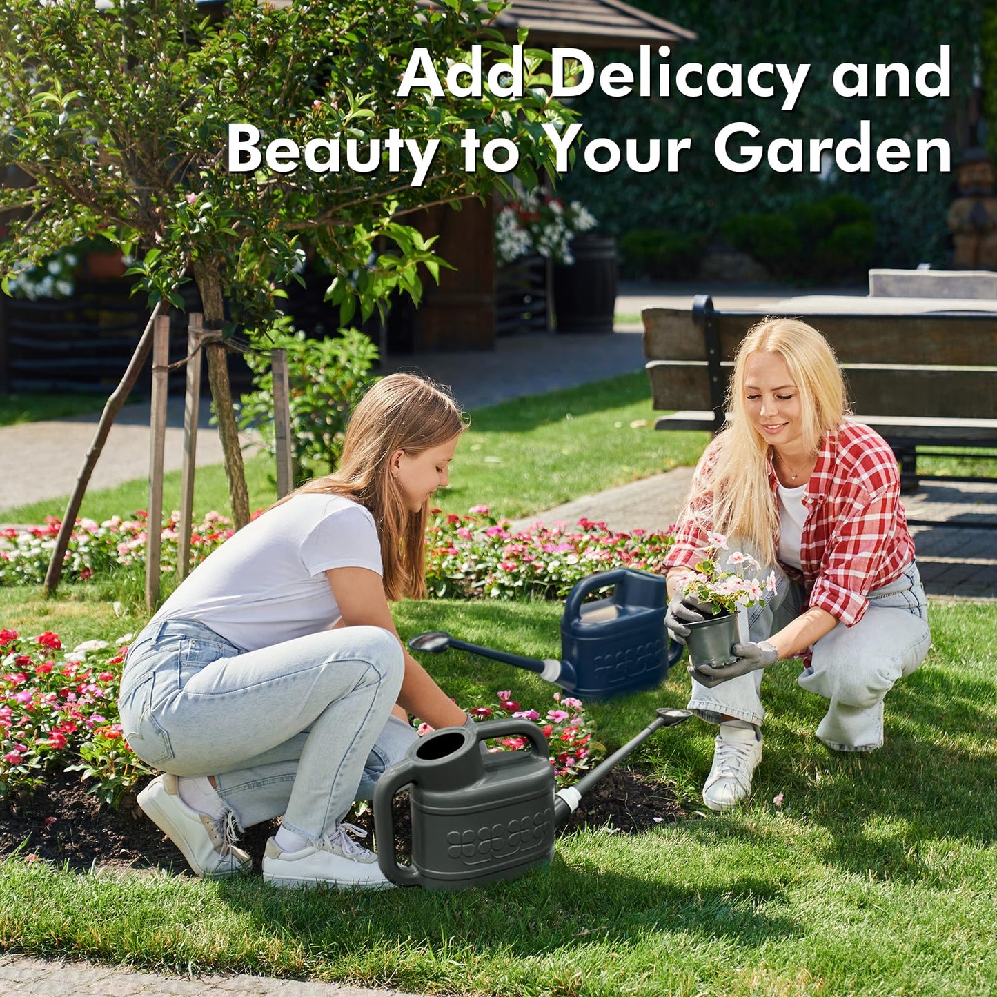 2 Gallon Watering Can for Outdoor Plants, Plant Watering Can with Removable Long Spout and Stainless Steel Sprinkler Head, Large Water Can for Garden Flowers Vegetables