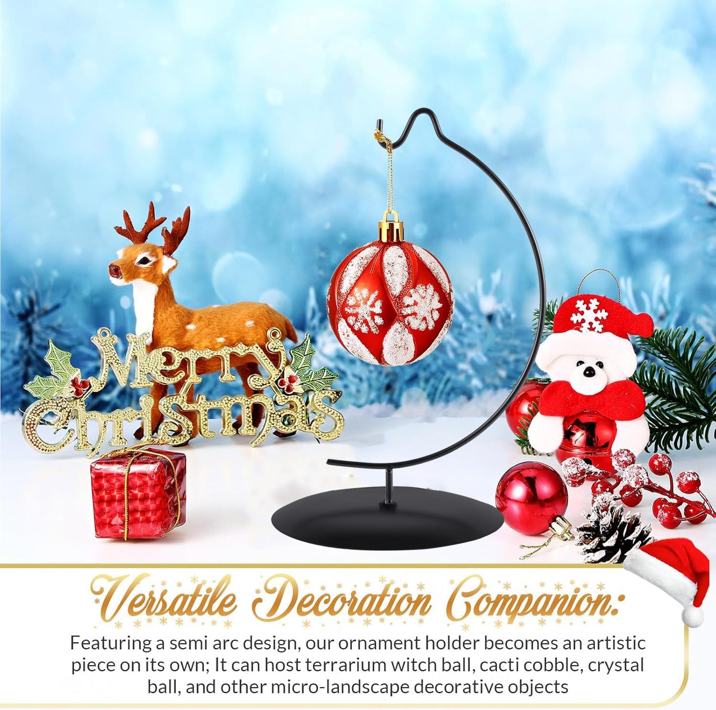 Maibloln Ornament Display Stand Hanger Rack Hook Chrismas Ornament Party Decoration Holder Air Plant Flower Pot Hanging Terrarium Home Office Decoration(Moon Black-Pedestal)