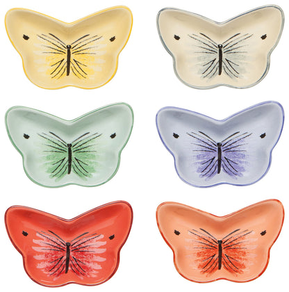 Now Designs Meadow Butterfly Shaped Ceramic Pinch Bowl Set, Soy Sauce Dish, Set of 6