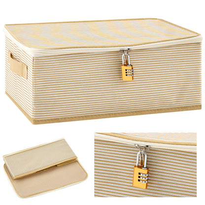 Briwooody Discreet Lockable Toy Bag Storage Organizer Toy Bag Storage Bins Case with Zipper Lid 15 x 10 x 5.9 Inches for Women and Men Clothes Container(Gold Stripes)