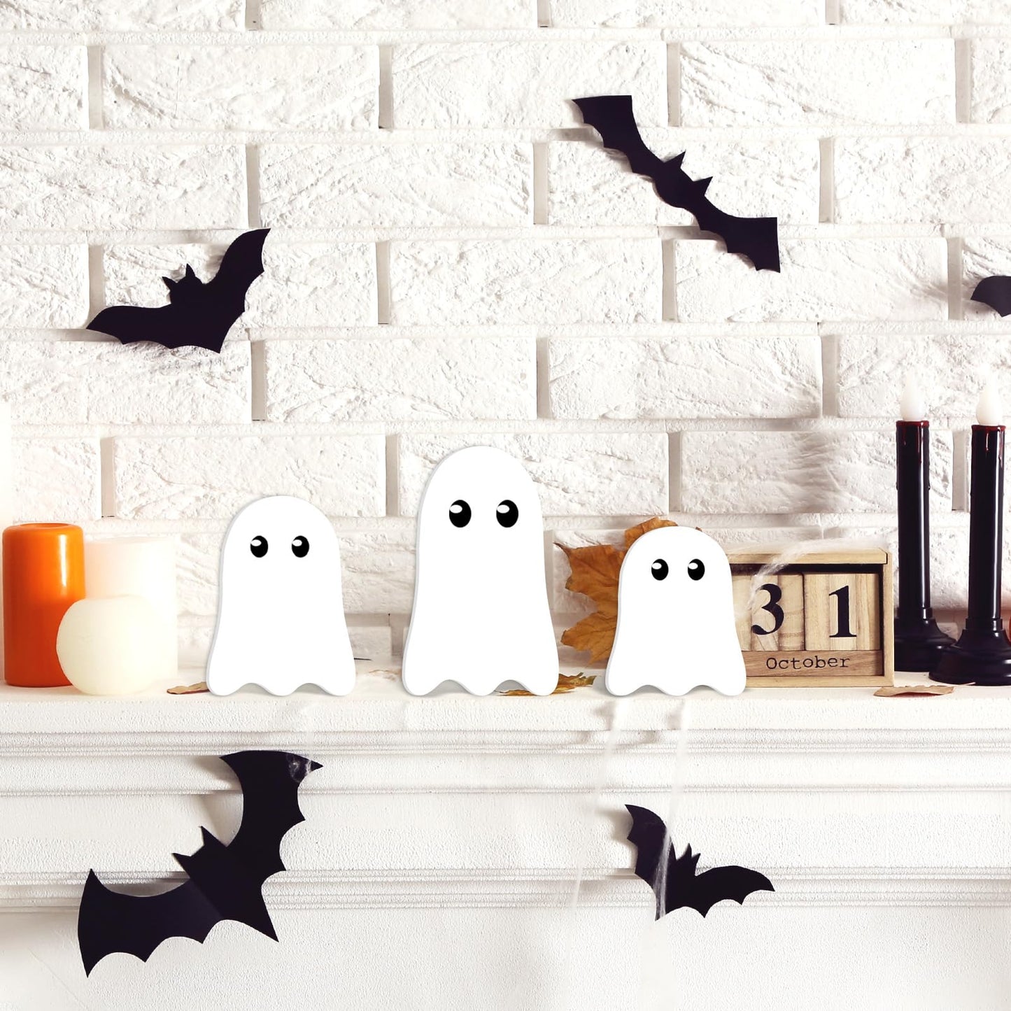 JarThenaAMCS 6Pcs Halloween Wooden Sign Cute Ghost Unfinished Ghost Shaped Table Wooden Signs for Halloween Autumn Tiered Tray Decor Home Kitchen Office DIY Craft