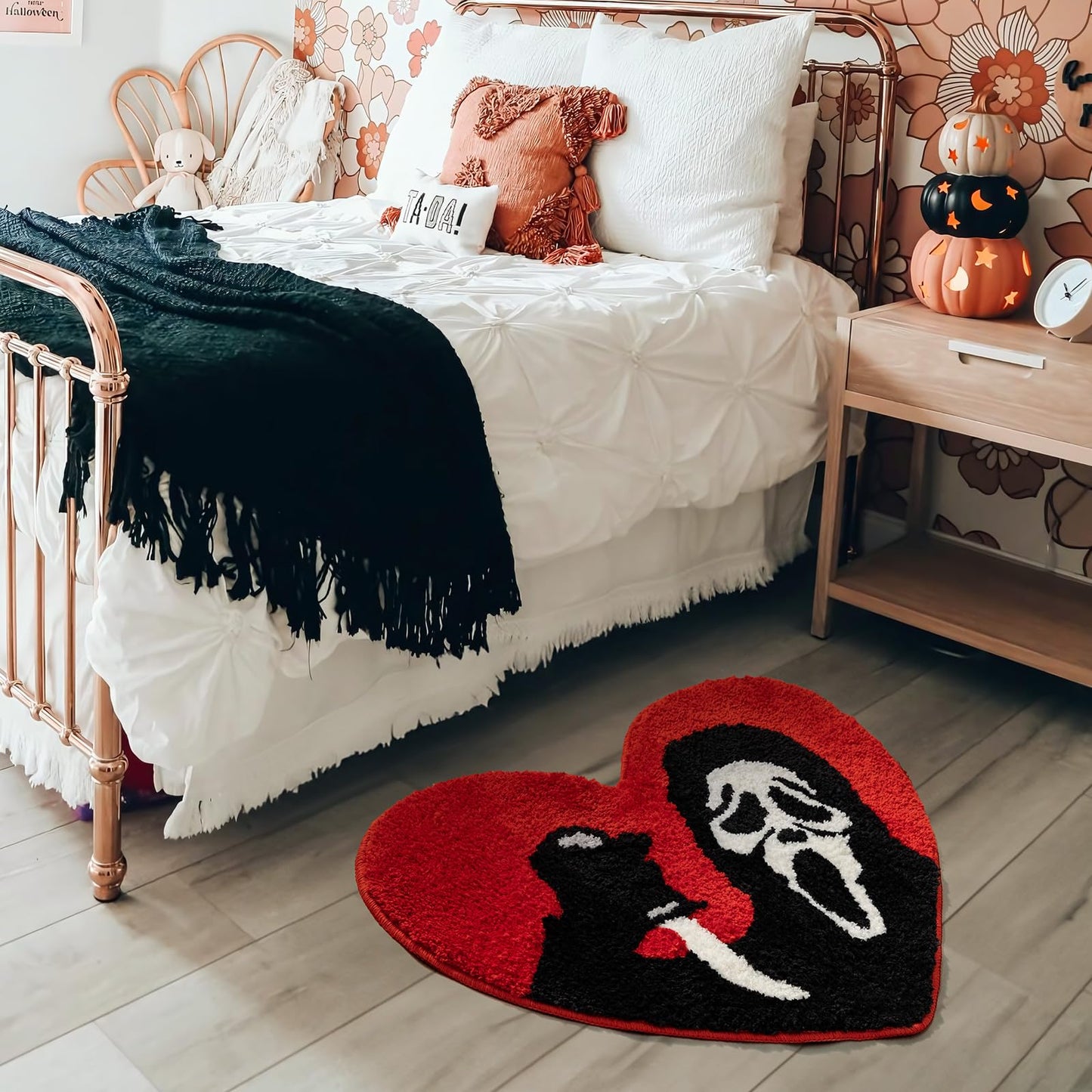 TANVILL Bathroom Rugs Black Red Orange Bath Mat Non Slip, Christmas Home Decor, Funny Skull Halloween Bath Rugs Washable Absorbent Spooky Gifts