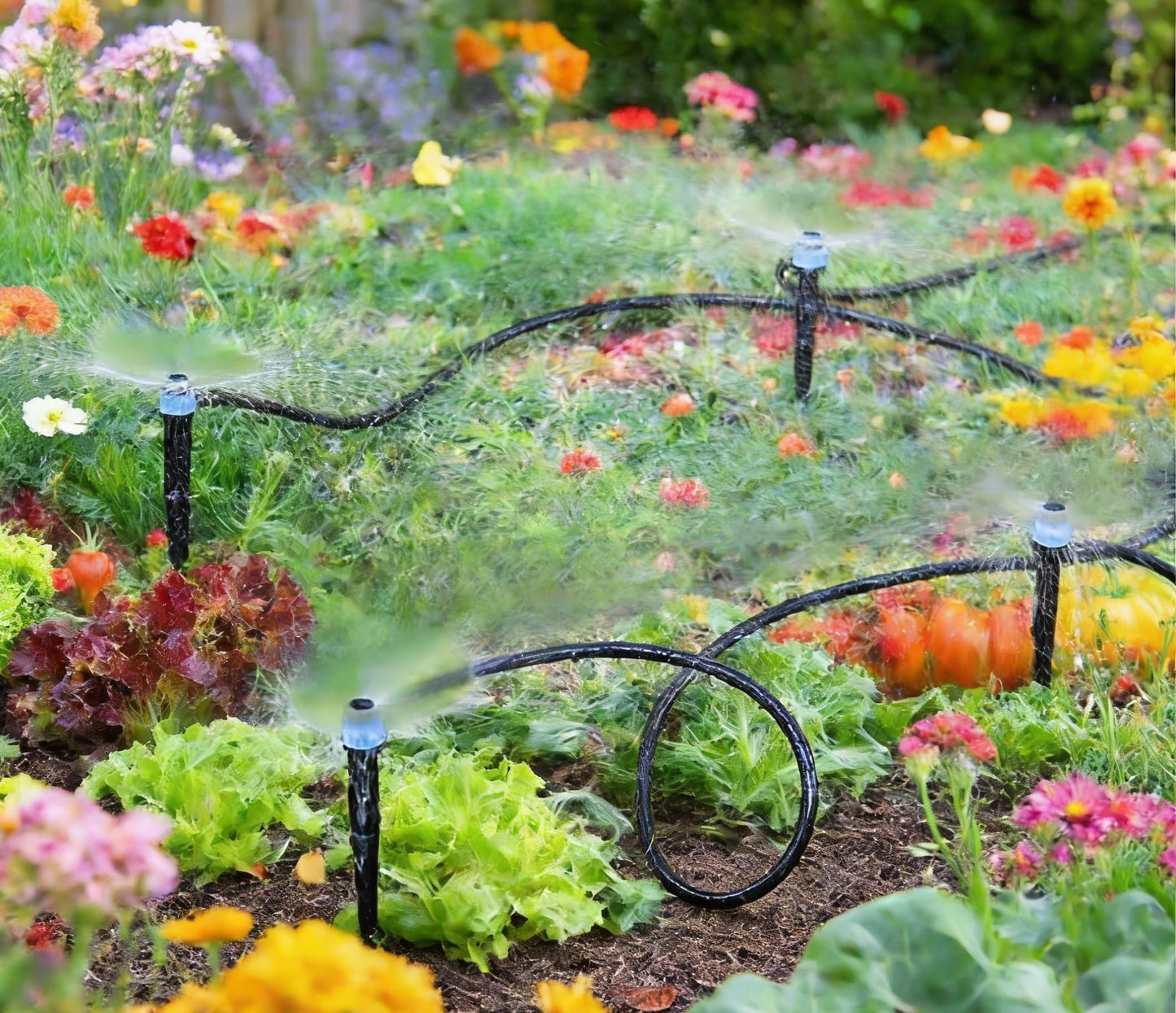 50 Pack Drip Irrigation Emitters Adjustable Irrigation Dripper 360 Degree Full Circle Pattern Water Flow Bubbler with Stake for 1/4 inch Irrigation Hose for Garden Greenhouse