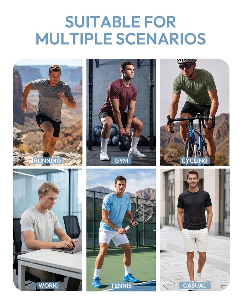 MCPORO Workout Shirts for Men Short Sleeve Quick Dry Athletic Gym Active T Shirt Moisture Wicking 5 Pack Black, Dark Grey, Light Grey, White, Navy XX-Large