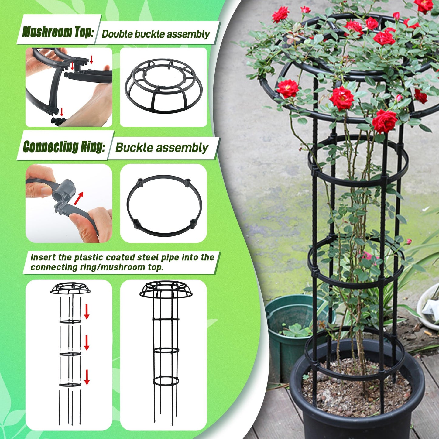 Quibbay Garden Trellis for Climbing Plants Outdoor, 53 Inch Mushroom Top Trellis for Climbing Plants, Metal Plant Flower Trellises for Vine Grape Vegetable Cucumber Tomato Trellis, 1 Pack