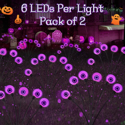 Outdoor Halloween Decorations - Swaying Solar Eyeball Lights, 2PCS 12LED Firefly Lights, 2 Mode Waterproof Path Lights for Yard, Garden, Lawn, and Party Decor (Purple)