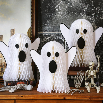 Bencailor 6 Pcs Halloween Ghost Table Decorations Halloween Honeycomb Centerpiece Ghost Table Centerpiece Halloween Party Decoration Ghost Table Topper for Halloween Party Home Room Desk Decor(White)