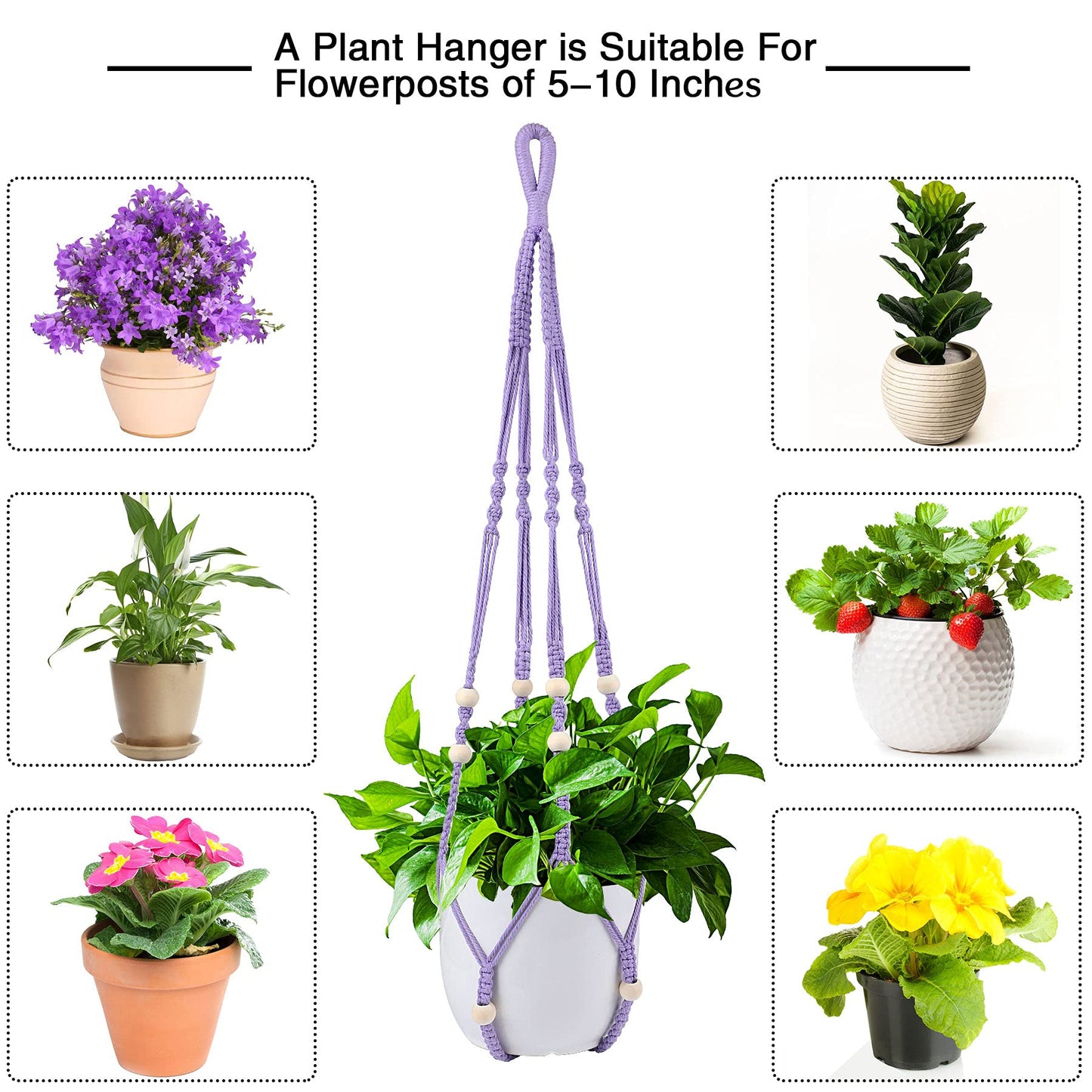 Augshy Macrame Hanging Planter, Hanging Planters for Indoor Outdoor Home Decor, Hanging Plant Holder No Tassels Set of 2 with 4 Hooks