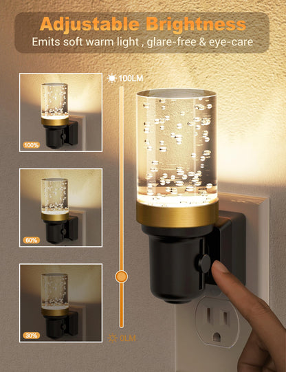 JandCase LED Night Light, Dimmable Night Lights Plug into Wall, Modern Nightlight with Auto On Off Light Sensor, 3000K Soft White Night Light 0-100LM Brightness for Bathroom Hallway Bedroom Decor