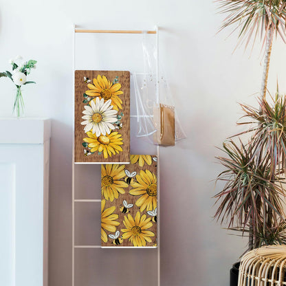 TAJWE Summer Kitchen Towels 18x26 Inch Set of 2 Wood Sunflower Bee Dish Towels Farmhouse Seasonal Holiday Decorative Hand Cloth for Kitchen Bathroom Decorations