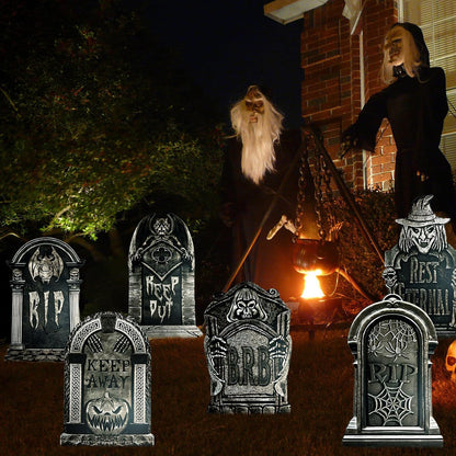 17inch Halloween Tombstones Decorations 6PCS Graveyard Halloween Decorations Outdoor, Plastic Halloween Gravestones Headstone Yard Signs for Yard Decor