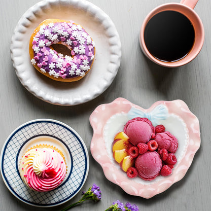 Bitray Heart Shaped Dessert Bowl Lovely Ceramic Wavy Lace Bowl for Rice Grain Fruit and Salad (Pink)