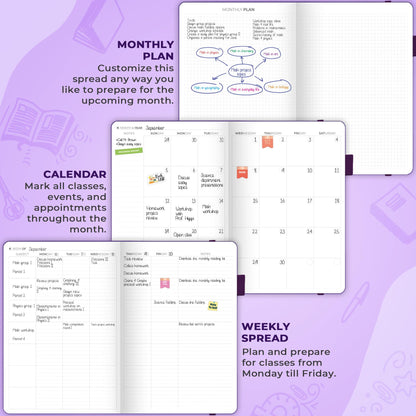 Clever Fox Teacher Planner – School Year Planner with Calendars & Lesson Plans – Teacher Plan Book for Classroom & Homeschool Organization - Undated, 7x10″, Hardcover (Purple)