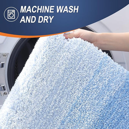 OLANLY Bathroom Runner Rugs Mat 59x20, Extra Soft Absorbent Microfiber Bath Rugs, Rubber Backing, Quick Dry, Washable Long Bath Mats for Bathroom, Tub and Shower, Home Decor Accessories, Light Blue