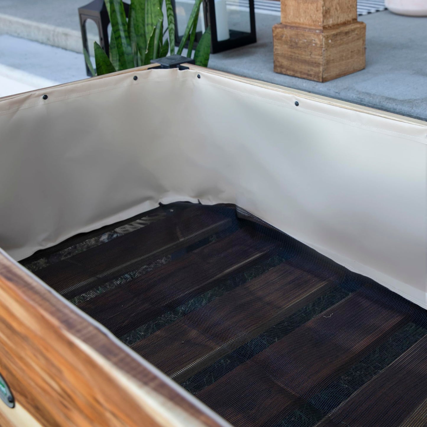 Backyard Discovery 48" Teak Wood Garden Bed Planter Box with Galvanized Steel Legs, Mesh Liner for Outdoor Gardening, Patio, Balcony, Deck, Porch