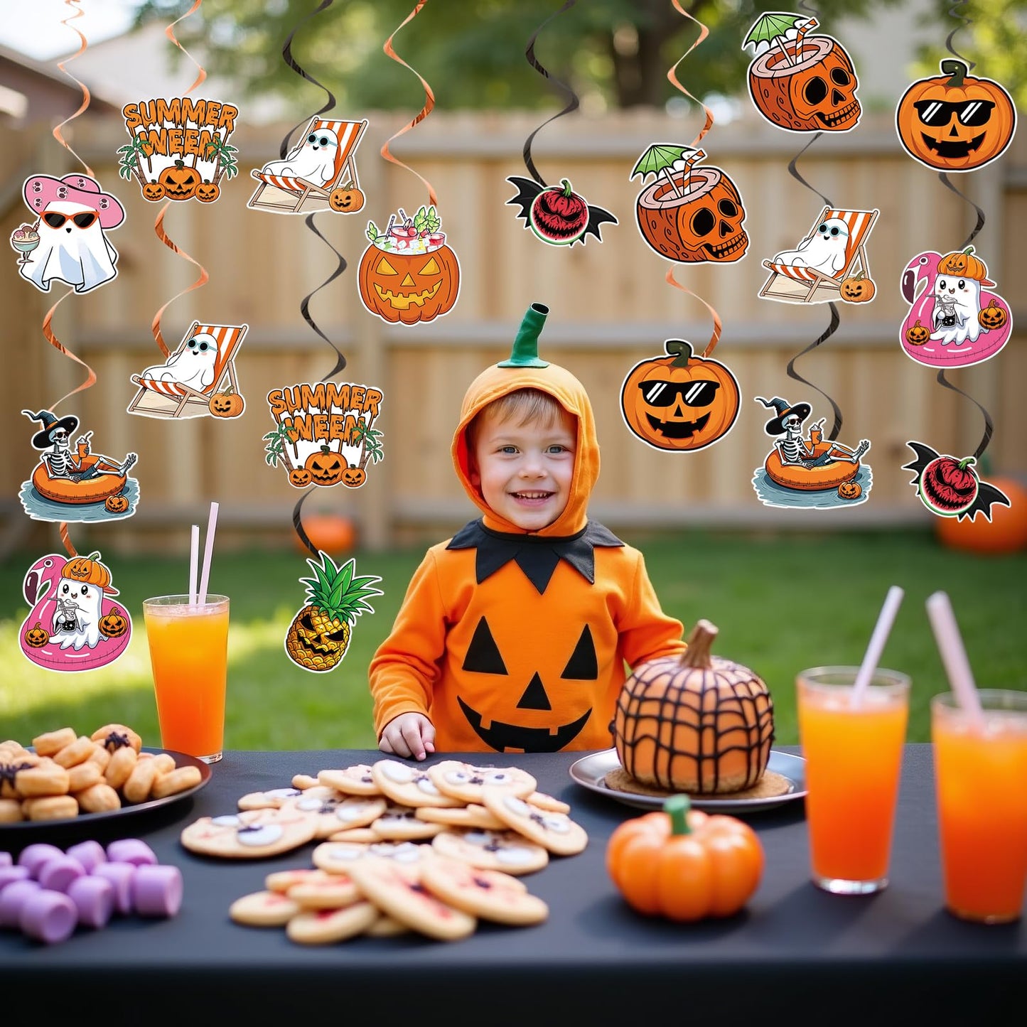 20PCS Summerween Decorations Summer Halloween Hanging Swirls Summerween Party Decorations with Hallowee Pattern Card Swirls Hallowee In Summerday, Summer Halloween Party Decoration