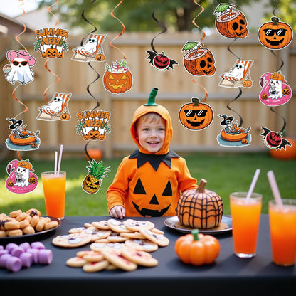 20PCS Summerween Decorations Summer Halloween Hanging Swirls Summerween Party Decorations with Hallowee Pattern Card Swirls Hallowee In Summerday, Summer Halloween Party Decoration