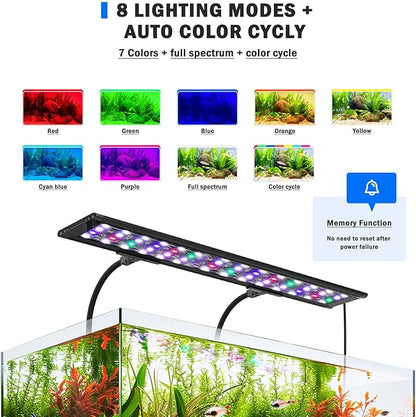 AQQA LED Aquarium Light, 24/7 Mode Clip on Fish Tank Light with Memory Function, DIY Mode Full Spectrum Aquarium Plant Light, Adjustable Timer/Brightness, IP68 Waterproof for 40-48 Inch Fish Tank 35W
