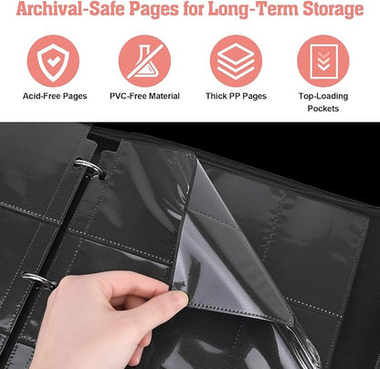 Trading Card Binder Album, 900 Pockets, 3-Ring Refillable with 50 Double-Sided 9-Pocket Sheets, Fits 2.5"x3.5" TCG & Sports Cards, Acid-Free, Zippered PU Cover, Cherry Anime Design