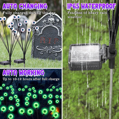 ASMAD Halloween Decorations Outdoor Solar Scary-Eyeball Lights, 4Pack 32LEDs Green Eyeball Swaying Firefly-Lights, Waterproof Solar-Path-Lights for Garden/Yard/Patio/Party Decor