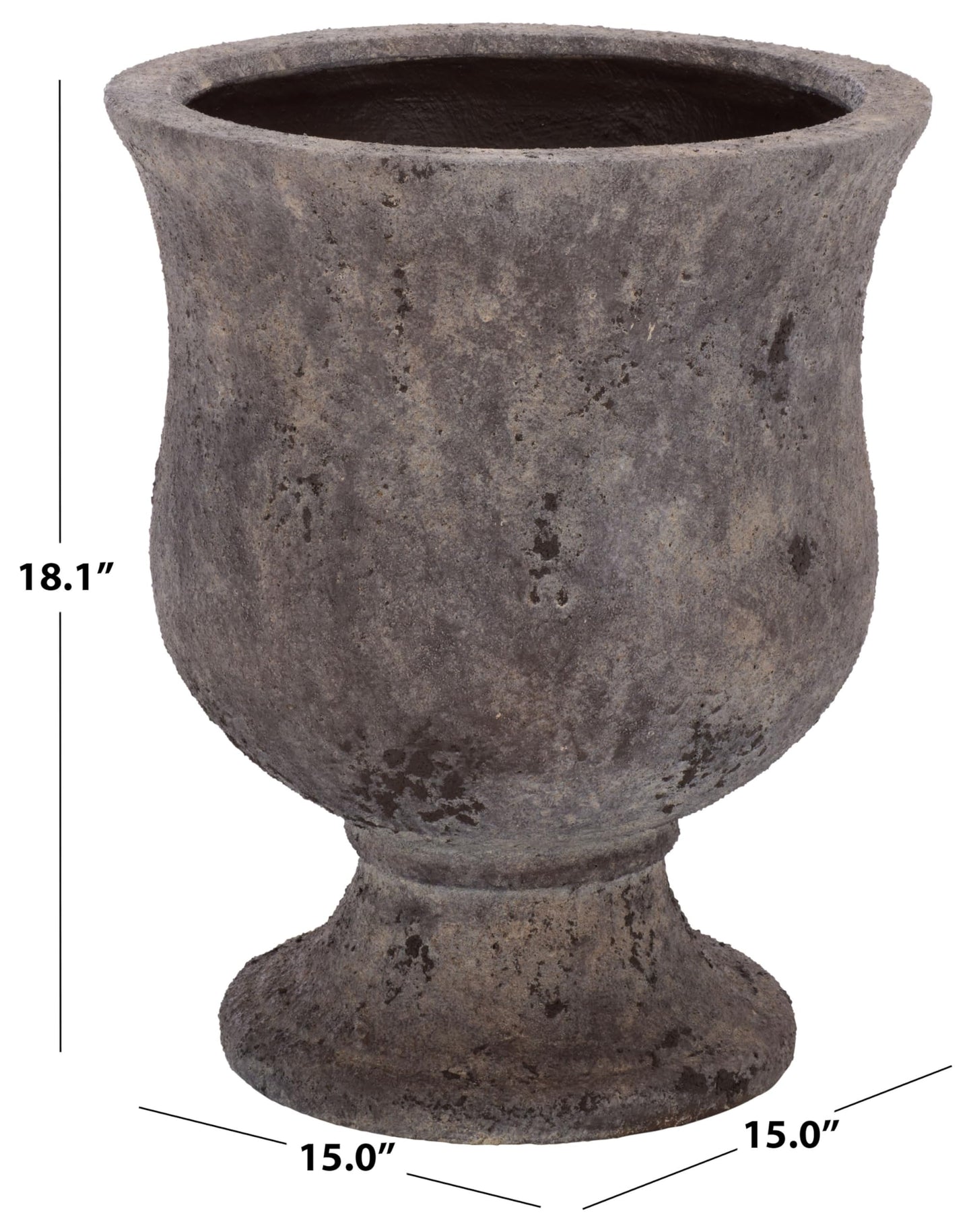 SAFAVIEH Outdoor - Remy Planter Pot with Drainage - Antique Brown Ficonstone Cement - Weather Resistant - Ideal for Patio, Garden, Backyard, 15" Wx 15" D x 18.1" H (PAT1547A)