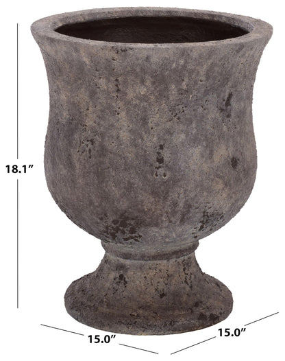 SAFAVIEH Outdoor - Remy Planter Pot with Drainage - Antique Brown Ficonstone Cement - Weather Resistant - Ideal for Patio, Garden, Backyard, 15" Wx 15" D x 18.1" H (PAT1547A)