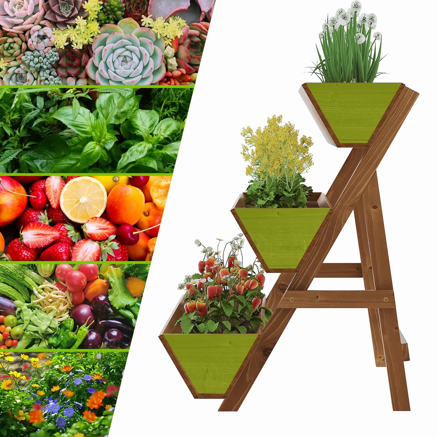 Dawnyard 3-Tiers Wooden Raised Garden Bed Tiered Planter Box Flower Pots Vertical Garden Planter Wood Plant Stand for Vegetables Flowers Herbs for Patio, Balcony, Freestanding (Brown L)