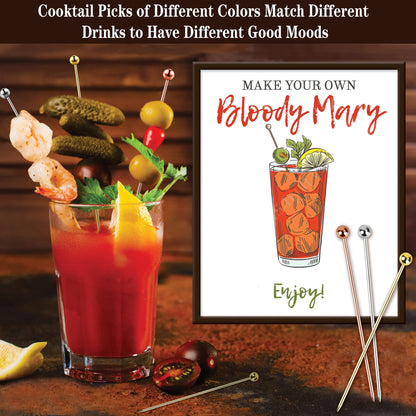 12PCS Bloody Mary Skewers Gift Set, 8 Inch Stainless Steel Cocktail Picks Metal Bloody Mary Accessories, Reusable Cocktail Skewers Bar Toothpicks for Drinks,4 silver 4 gold 4 rose gold