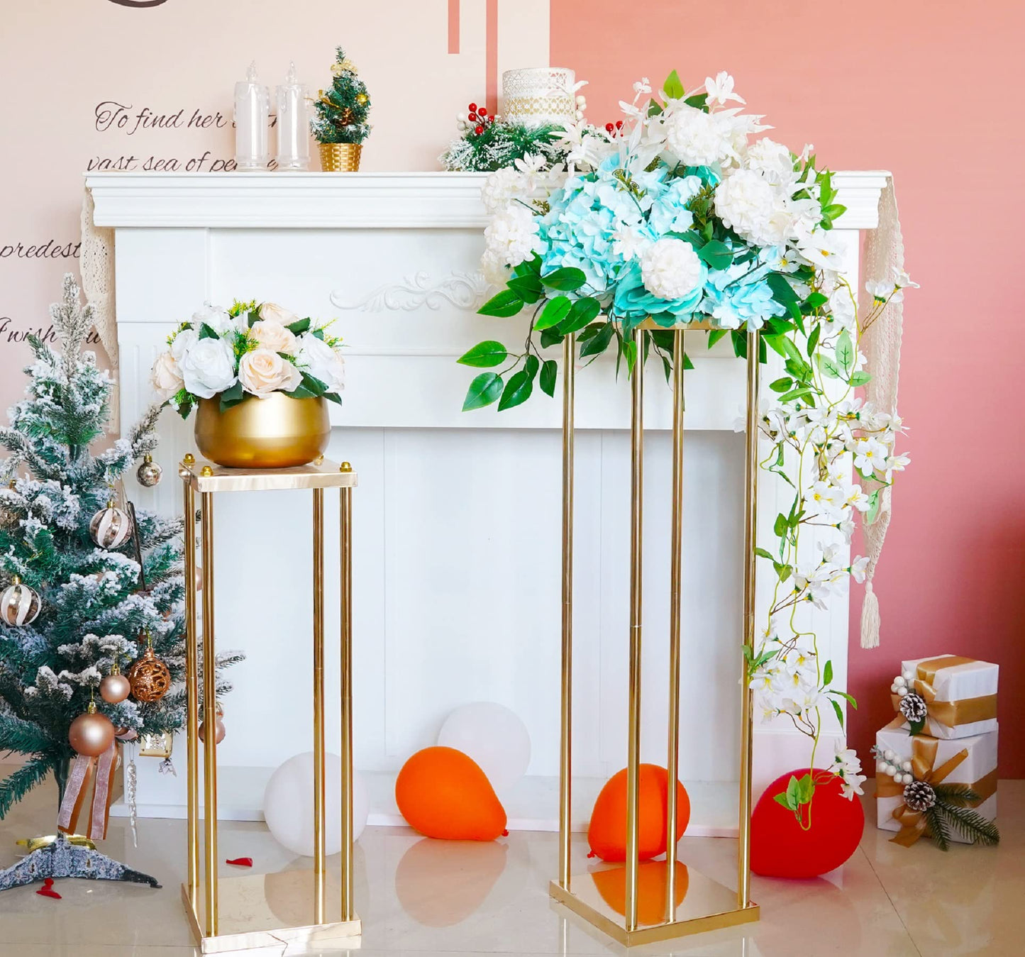 Bigsee 10pcs Column Pedestal Pillar Plant Stand Wedding Centerpieces for Tables Geometric Metal Flower Stand Gold, 31.5 Inch Tall Floor Vase Column Flower Holder for Wedding Party Table Decorations