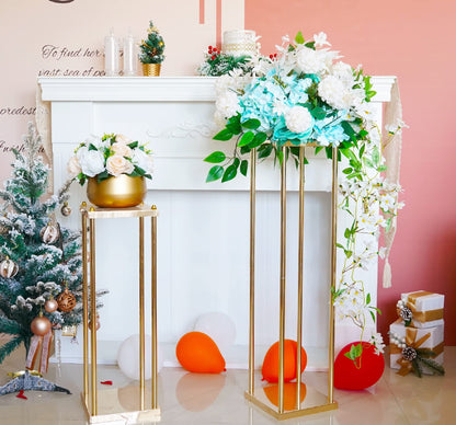 Bigsee 10pcs Column Pedestal Pillar Plant Stand Wedding Centerpieces for Tables Geometric Metal Flower Stand Gold, 31.5 Inch Tall Floor Vase Column Flower Holder for Wedding Party Table Decorations