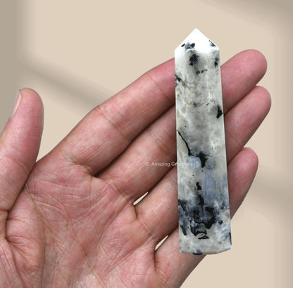 Amazing Gemstone Rainbow Moonstone Crystal Towers - Natural Healing Crystal Point Obelisk for Reiki Healing and Crystal Grid (3" to 4" INCH)