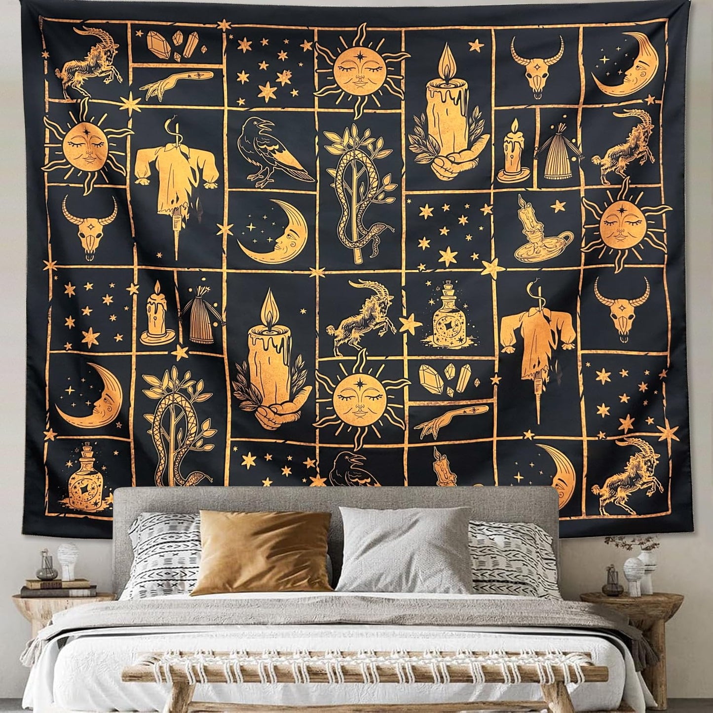 ARTCREATOR Witchy Tapestry Black and Gold Witch Tapestry, Witchy Wall Decor Aesthetic Wall Hanging Decor for Living Room Bedroom(70" x 90")