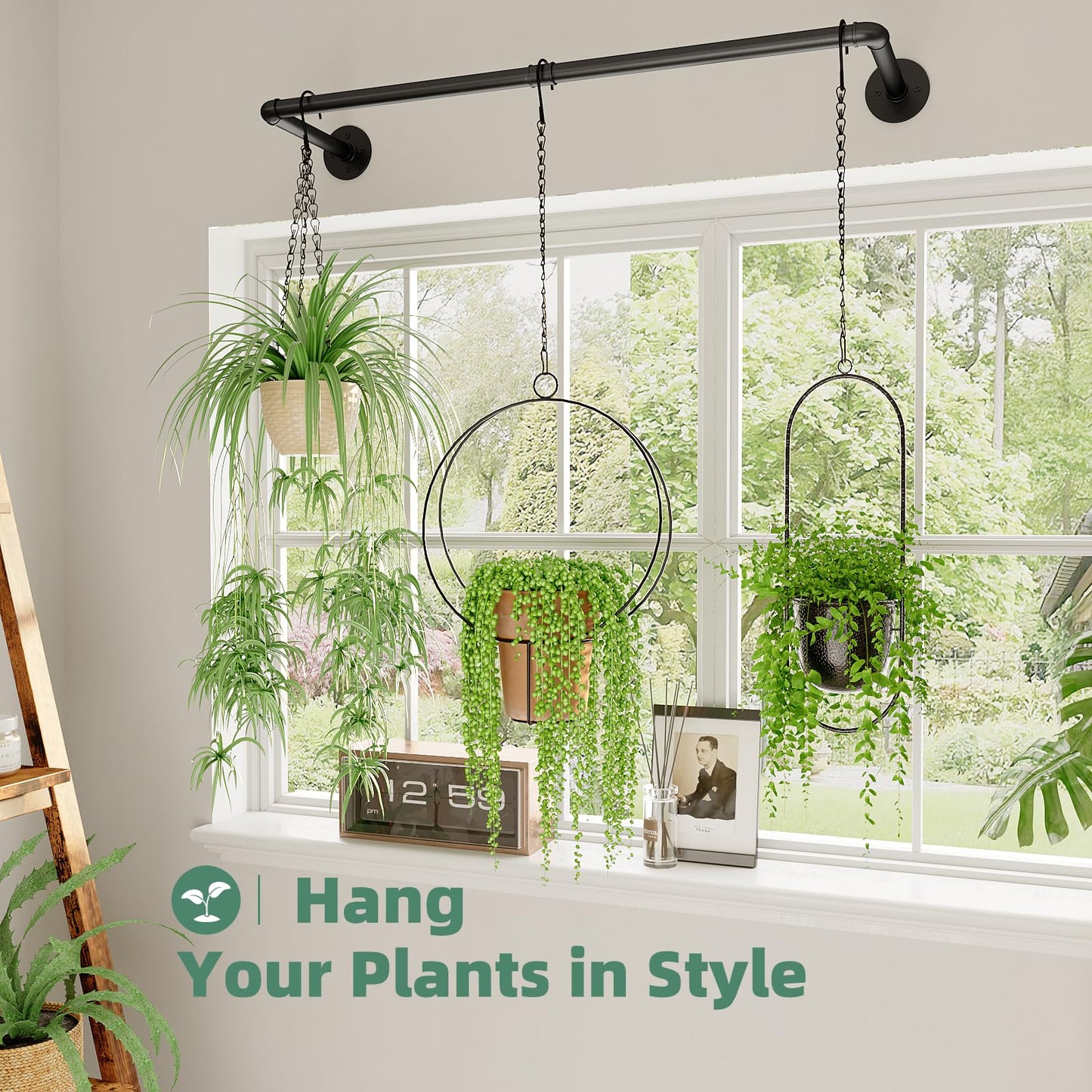 Galood Plant Hanger Indoor Hanging Planters for Indoor Plants Hanging Plant Holder Black Metal Rod(Pot/Chain/Plant not Included