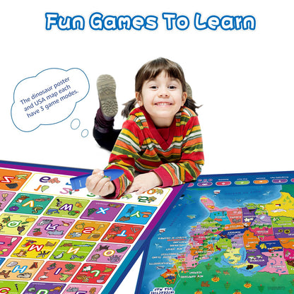Bilingual Interactive for Kids Talking USA Map Alphabet Poster for Toddlers Learning and Educational Toys,Talking Educational Chart for Ages 3 to 12 Years Old,Learning ABC Letters for Preschool/Gift