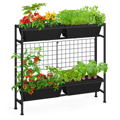 OYEAL Raised Garden Bed 32" Tall Elevated Planter Boxes with Trellis & Railing Planter Box Outdoor 4 Pack Hanging Balcony Planters