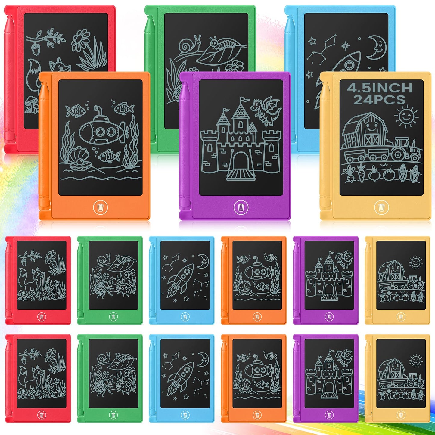 Zhehao 24 Pack LCD Mini Writing Tablet for Kids 4.5 Inch Doodle Board Bulk Erasable Reusable Electronic Drawing Pad Birthday Party Favors Goodie Bag Classroom Gifts (Rainbow Colors)