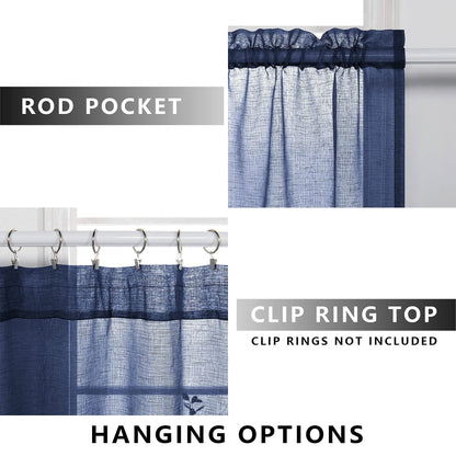 KOUFALL Navy Blue Curtains 84 Inch Length,Sheer Rod Pocket Linen Look Dark Blue Masculine Nautical Curtains for Boys Bedroom Living Room 2 Panels Set Indigo