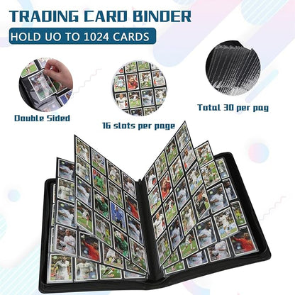 1024 Pocket Card Binder,16 Pocket Trading Card Binder，Side Loading Collectible Card Albums for MTG, for TCG Football, Sports, Game Cards Blue