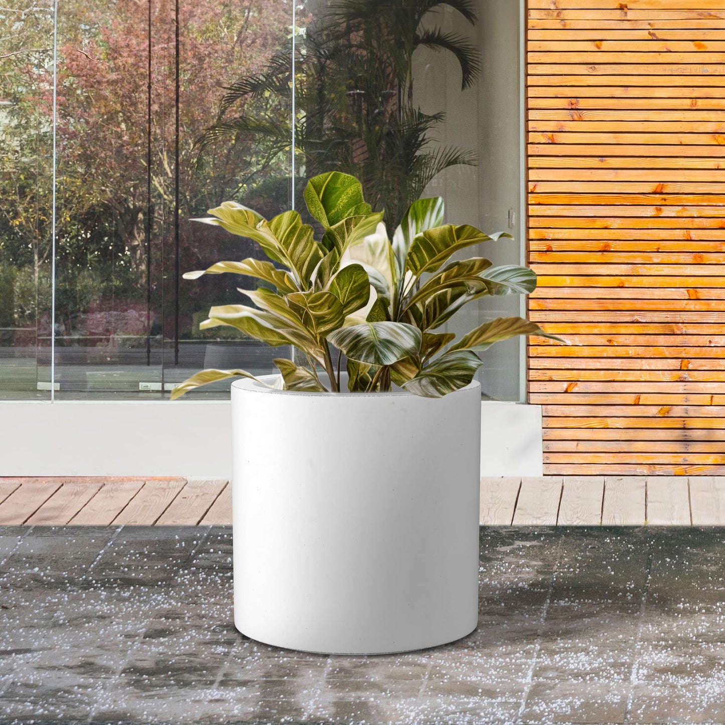 Kante 12.6" Dia Round Concrete Planter, Modern Style Large Cylindrical Plant Pot with Drainage Hole and Rubber Plug for Indoor Outdoor Patio, Pure White
