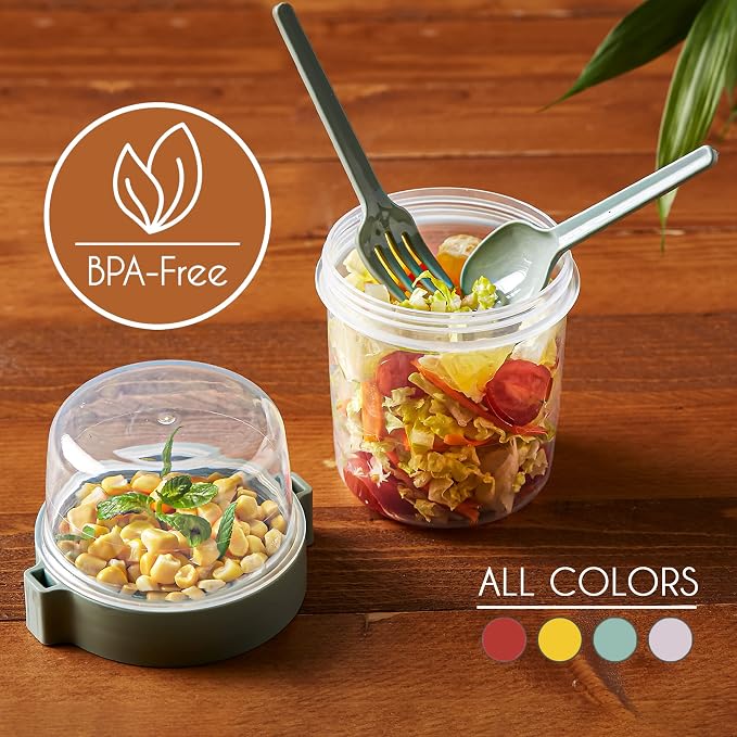 Crystalia 4 Pack 22 oz On The Go Yogurt Parfait Cups with Lids & Spoon, Large Breakfast Plastic Bowls with Topping Cereal Oatmeal Salad or Fruit Container for Snack Box