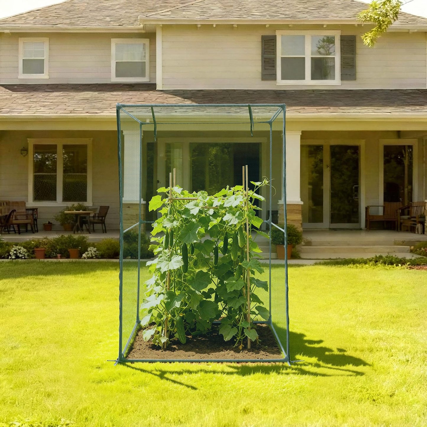 VEVOR Crop Cage, 3.9 x 3.9 x 5.9 ft Plant Protection Tent with Zippered Door, Wind-Resistant Tall Crop Cage, Easy to Install, Outdoor Raised Bed Cover, Tomato Plant Netting for Garden Patio Lawn