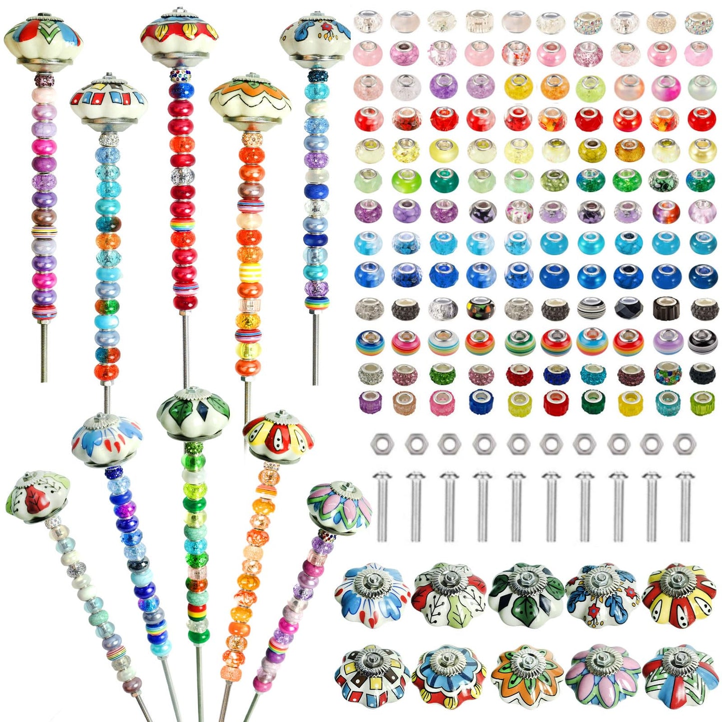 250pcs DIY Fairy Wand Garden Stakes Kit, Beaded Garden Stakes Kit for Outdoor Decoration (Mushroom)