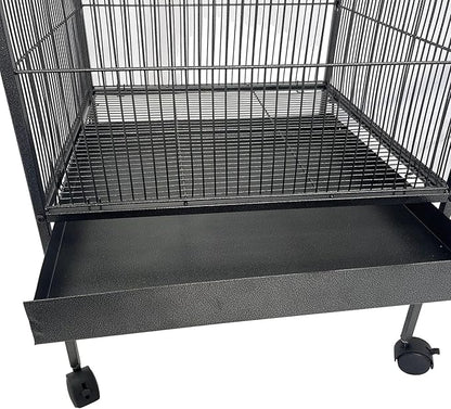 Steel Bird Cage with Rolling Stand, Plastic Feeder, PP Slide-Out Tray Large Flight Cage for Parrots, Parakeets, Cockatiels, Pigeons and Lovebirds Big Bird Cage Antique Gray As Shown