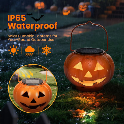 Halloween Pumpkin Solar Lanterns - Jack O Lantern Hanging Solar Light Waterproof for Yard, Patio, Garden,Spooky Decor Halloween Party Decorations
