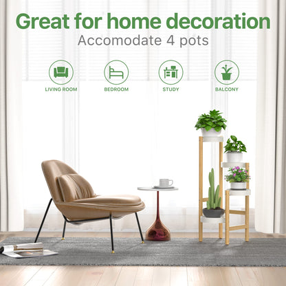 Wisuce Bamboo Plant Stands Indoor, 4 Tiered Tall Corner Plant Stand Holder Multiple Shelf Flower Tables for Garden Indoor Home (4 Tier -2)