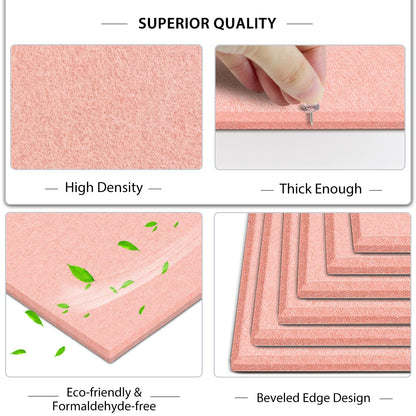 BXI Felt Bulletin Board - 36 X 24 Inches, 6 Pcs Self-Adhesive Decor Cork Boards with 30 Pushpins, Sturdy Acoustic Wall Panels for Office Work, Poster Pin Tiles for Teen Dorm Room Kitchen Classroom