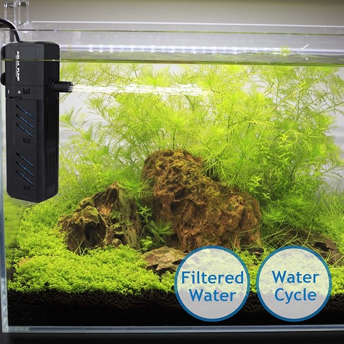 Submersible Aquarium Internal Filter 8W, Adjustable Fish Tank Filter with 200 GPH Water Pump for 10-50 Gallon Fish Tank Black