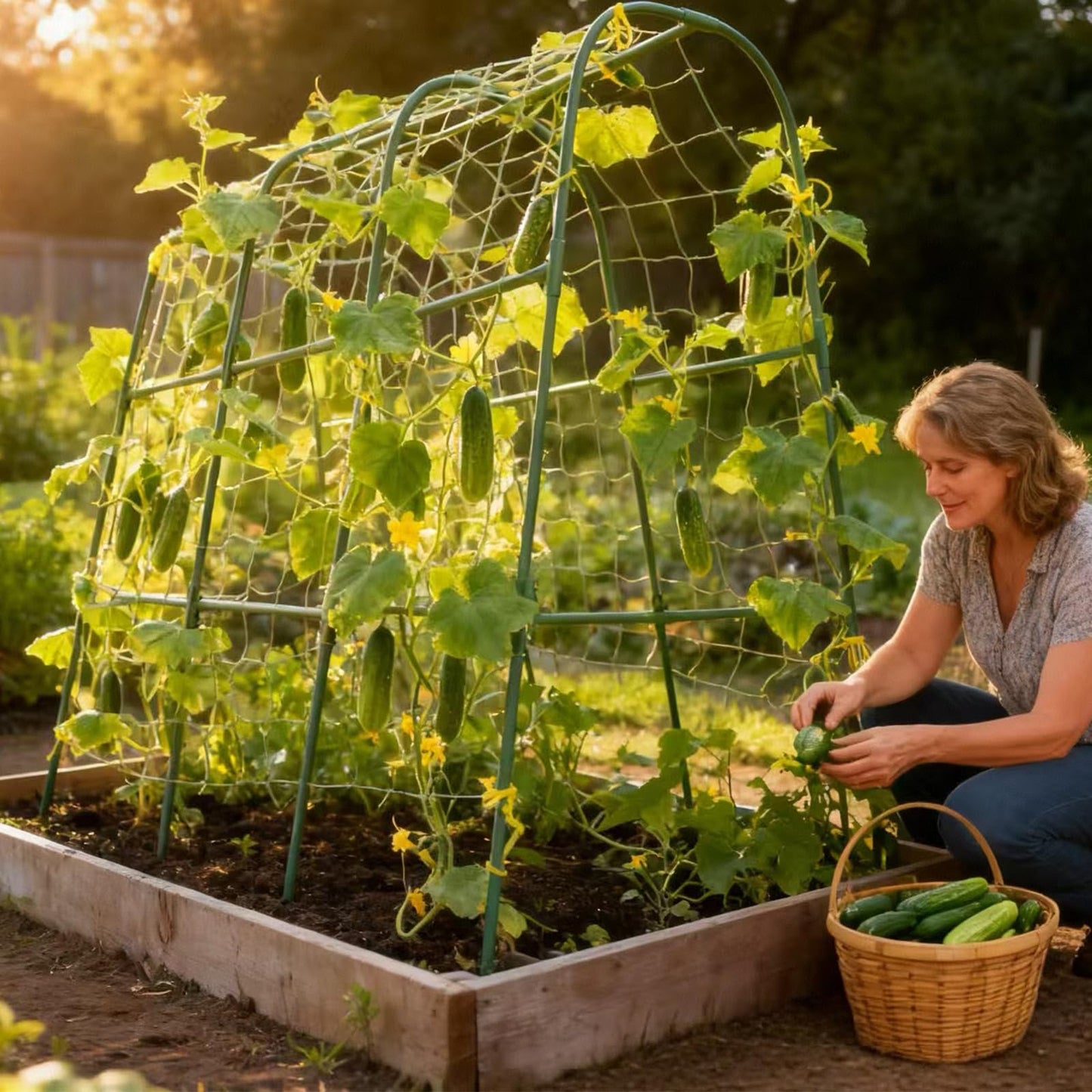 TIUIRE Metal Cucumber Trellis for Raised Beds & Gardens - 47.2" Lx30 W x47.2 H Sturdy Arch Trellis for Climbing Plants, Tomatoes, Peas & & Beans | Outdoor Vegetable Support for Vines