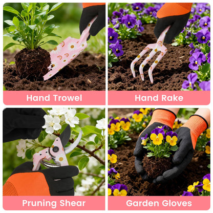 Garden Tools Set Heavy Duty Gardening Tools Set Include Garden Shovel, Garden Scissor, Transplant Trowel and Hand Rake with Ergonomic Handle, 4 Pack