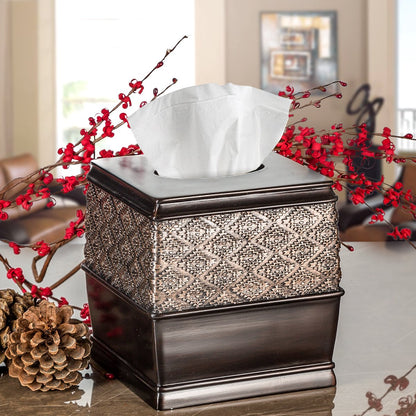 Creative Scents Dublin Brown Tissue Box Cover Square - Decorative Tissue Holder Vessel for Elegant Bathroom, Bedroom, Office Accessories Decor